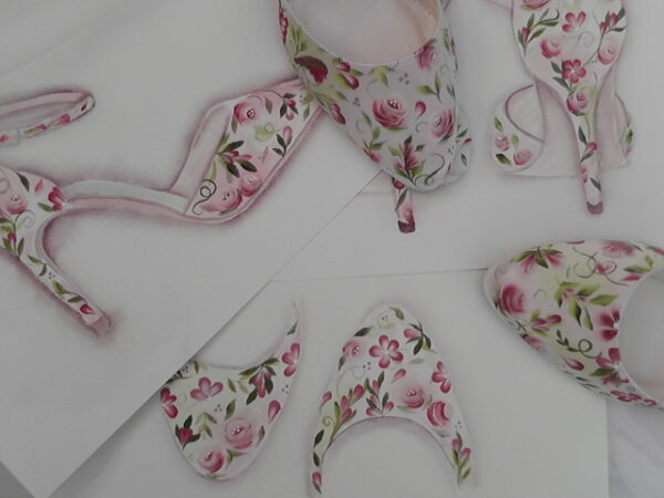 roses on hand painted wedding shoes