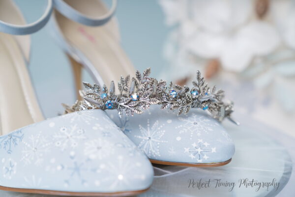 Snowflake hand painted wedding shoes