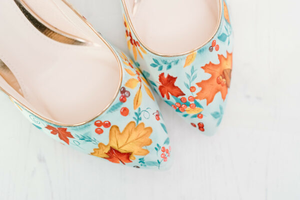 Wedding shoes hand painted with autumn leaves
