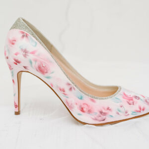 Rosebuds on satin hand painted bespoke wedding shoes